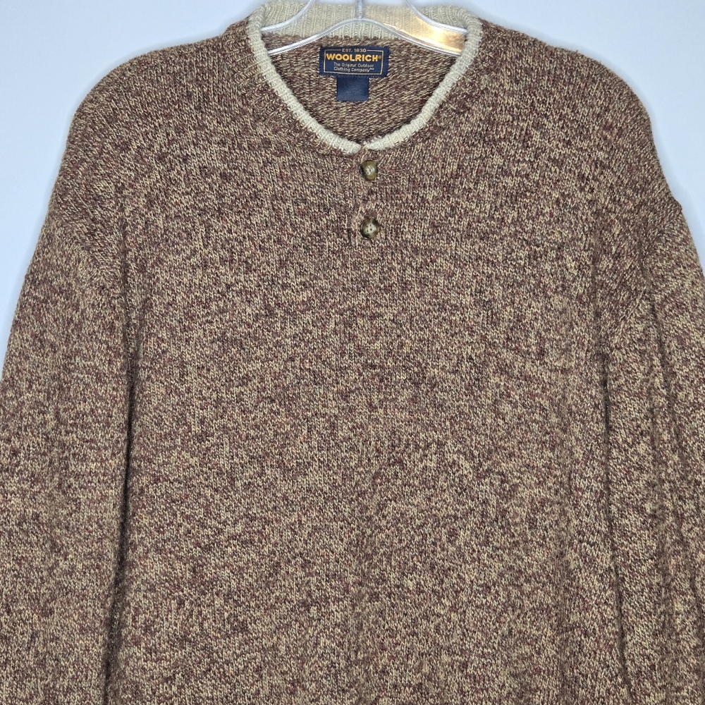 Woolrich Brown Long Sleeve Mustang Heather Wool Blend Henley Sweater Men's Large - Picture 3 of 11